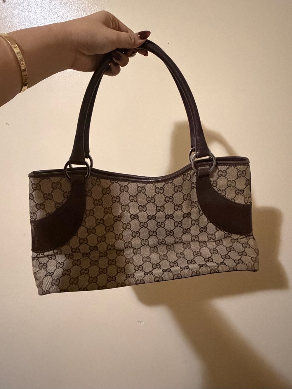 Gucci Beige Brown GG Monogram Shoulder Bag
